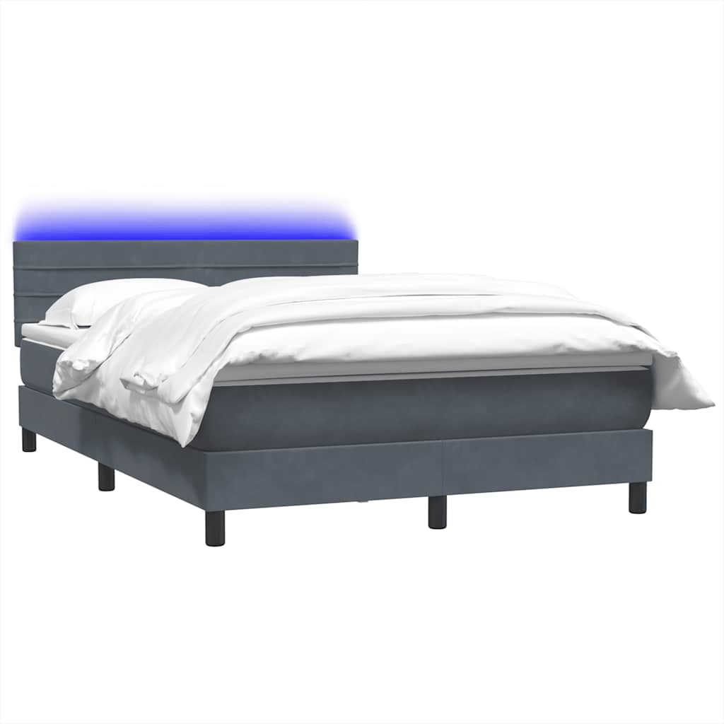 Cama box spring c/ colchão e LED 160x210 cm veludo cinzento-escuro