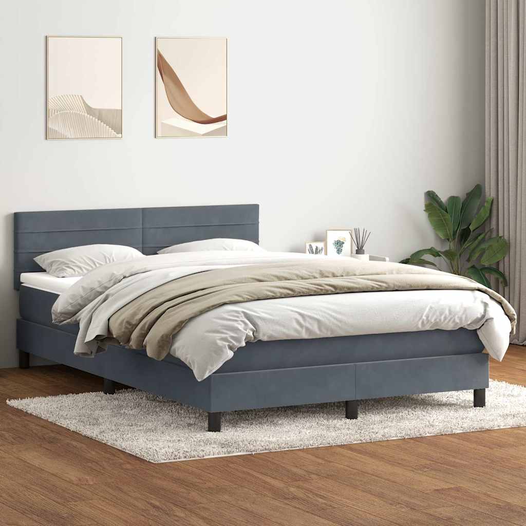 Cama box spring c/ colchão e LED 160x210 cm veludo cinzento-escuro