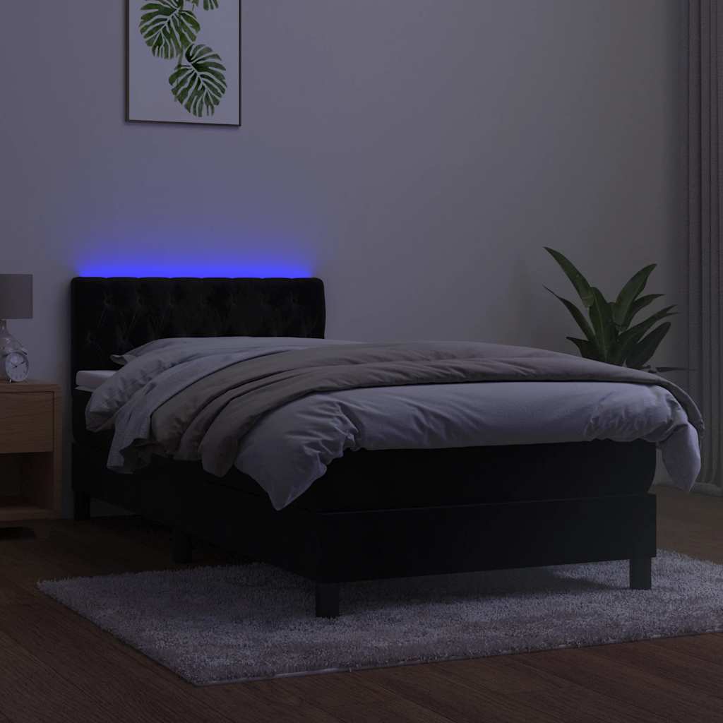 Cama box spring c/ colchão/LED 100x200 cm veludo preto