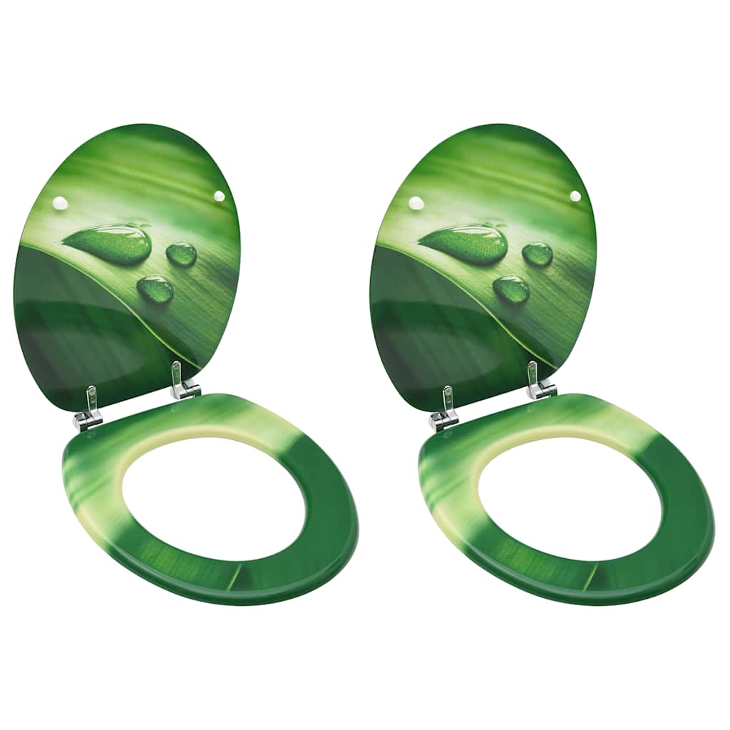 Assentos sanita com tampas 2 pcs MDF design gotas água verde