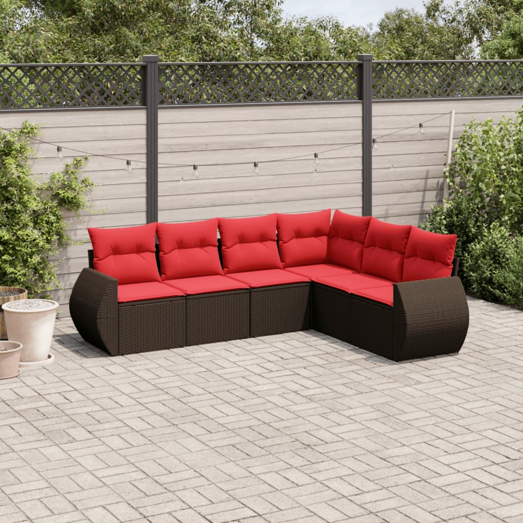 Conjunto de sofá de jardim com 6 peças e almofadas em rattan sintético marrom