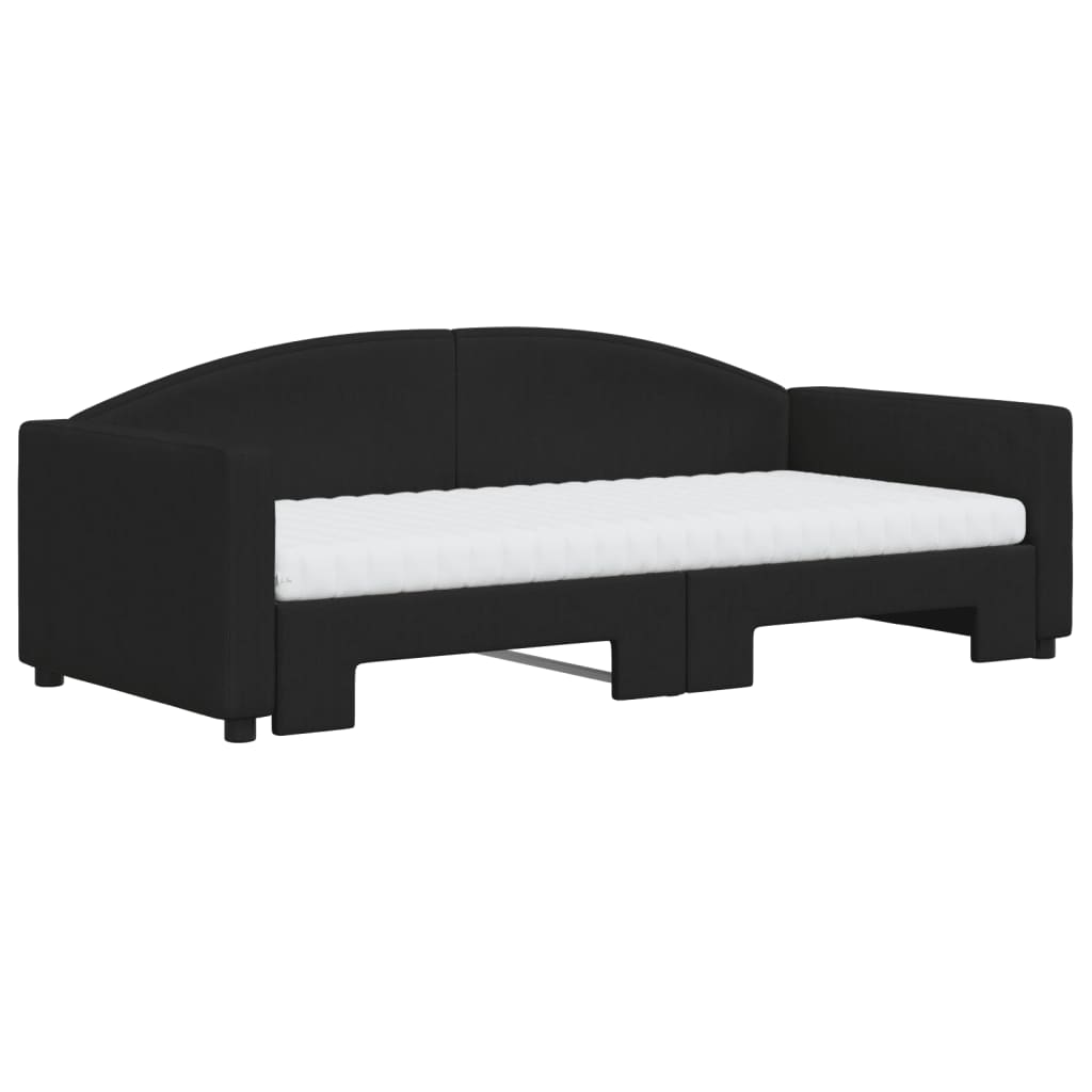 Sofá-cama com gavetão e colchões 90x190 cm tecido preto