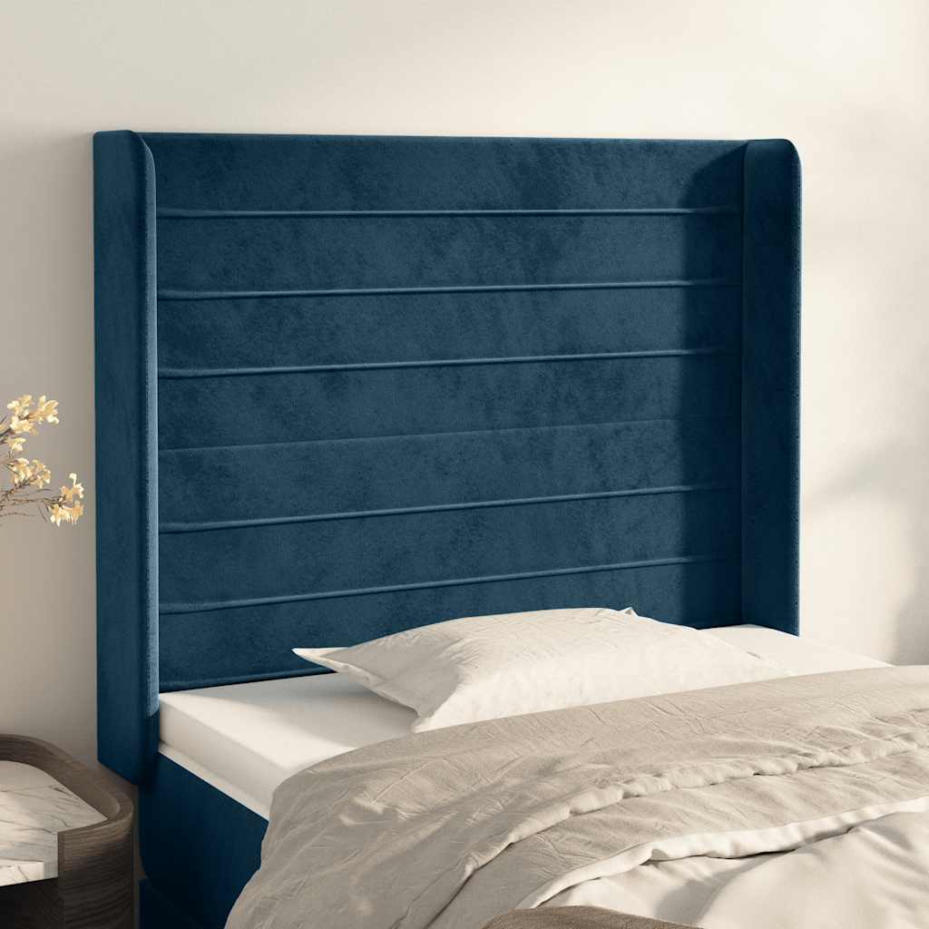 Cabeceira cama c/ abas veludo 93x16x118/128 cm azul-escuro