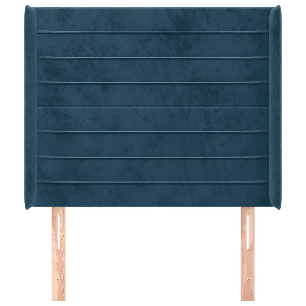 Cabeceira cama c/ abas veludo 93x16x118/128 cm azul-escuro