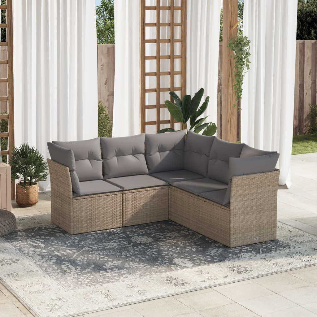 5 Pcs conjunto de sofás p/ jardim com almofadões vime PE bege