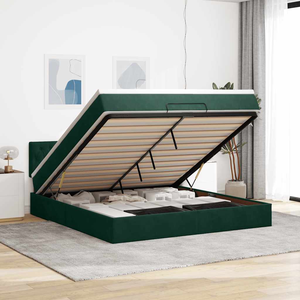 Estrutura de cama otomana com colchão 180x200 cm verde escuro