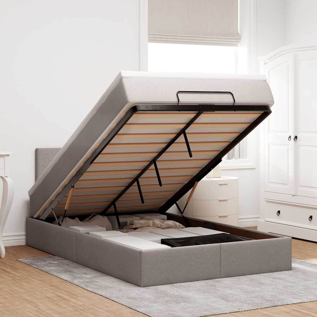 Moldura de cama otomana com tecido cinza 120x200cm
