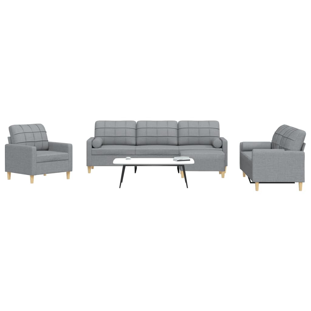 4Pcs conjunto sofás c/ almofadões/apoio pés tecido cinza-claro