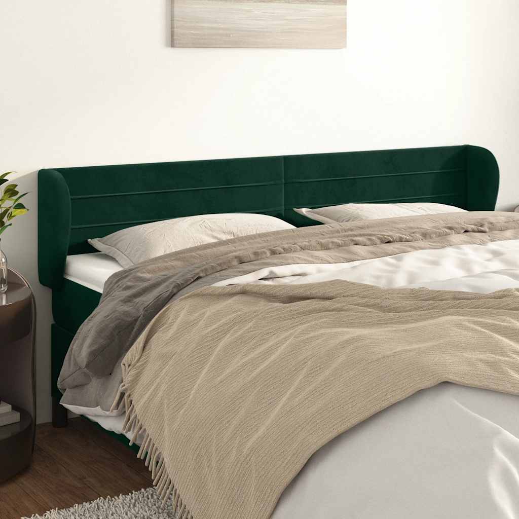 Cabeceira de cama c/ abas veludo 183x23x78/88cm verde-escuro