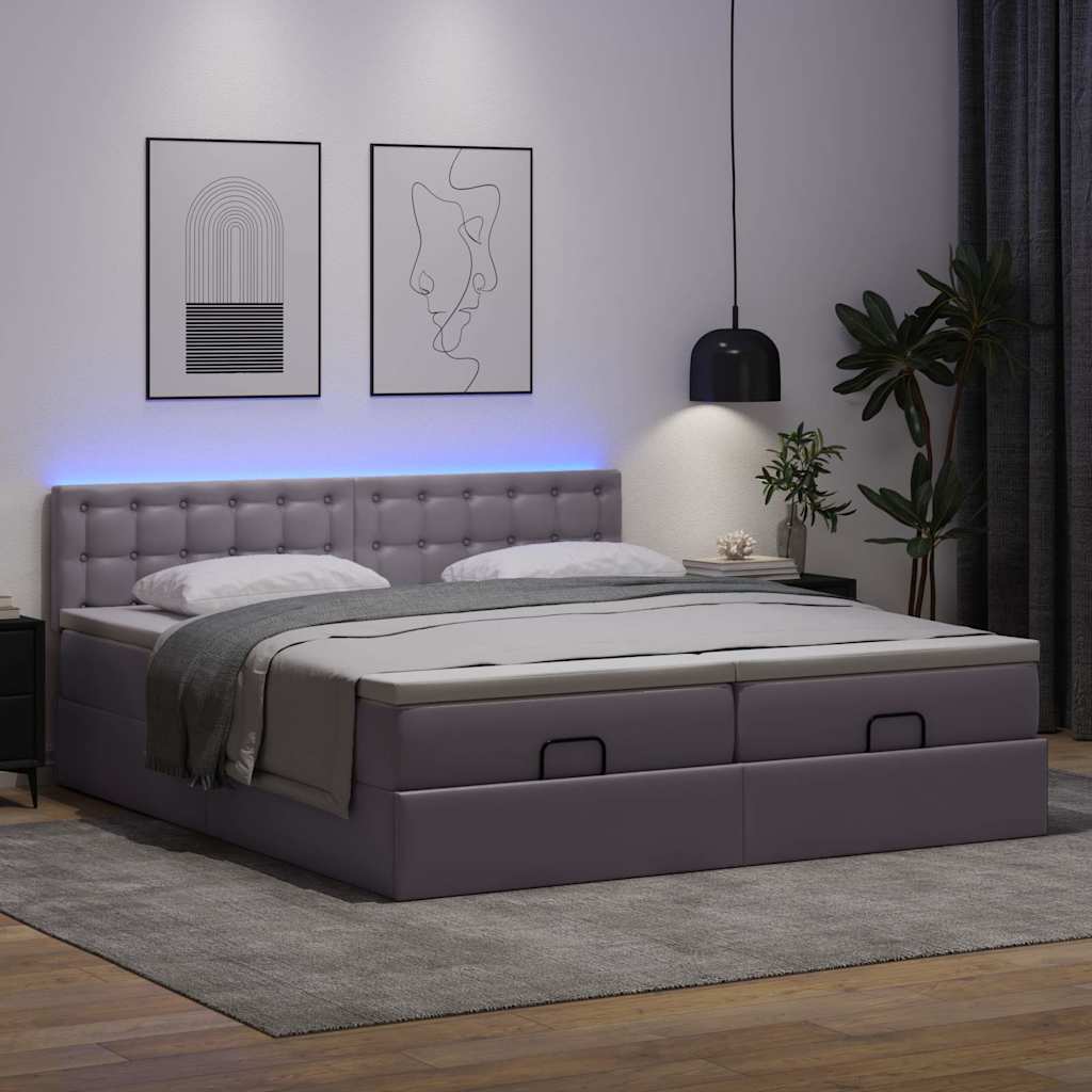 Cama otomana com colchões & leds 160x200 cm couro artificial