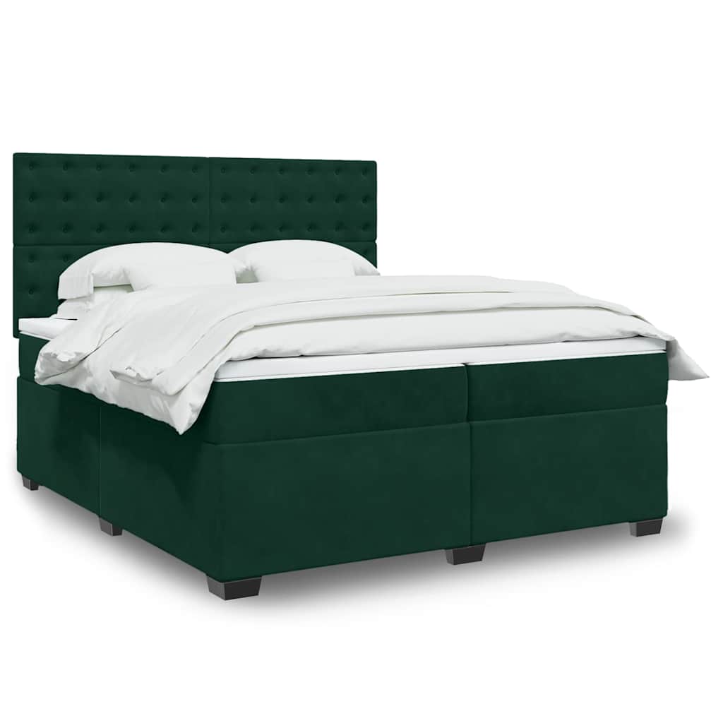 Cama com molas/colchão 200x200 cm veludo verde-escuro