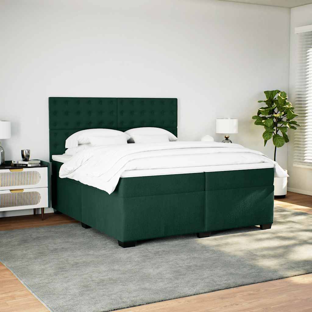 Cama com molas/colchão 200x200 cm veludo verde-escuro