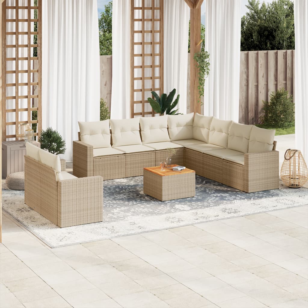 10 Pcs conjunto de sofás p/ jardim com almofadões vime PE bege