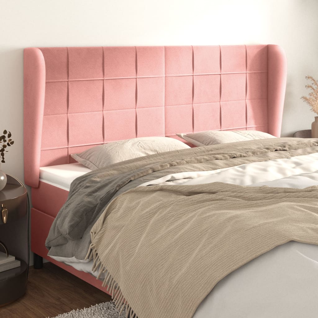 Cabeceira cama c/ abas veludo 203x23x118/128 cm rosa