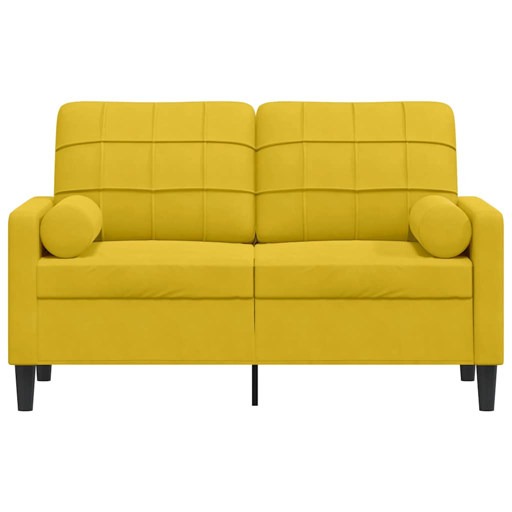 Sofá 2 lugares c/ almofadas decorativas 120 cm veludo amarelo