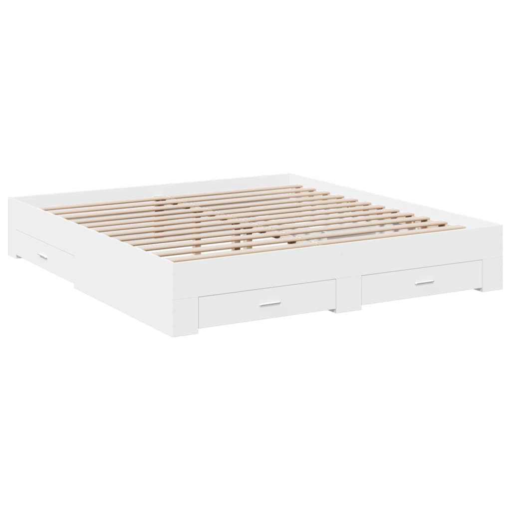 Estrutura de cama c/ gavetas 200x200cm derivados madeira branco