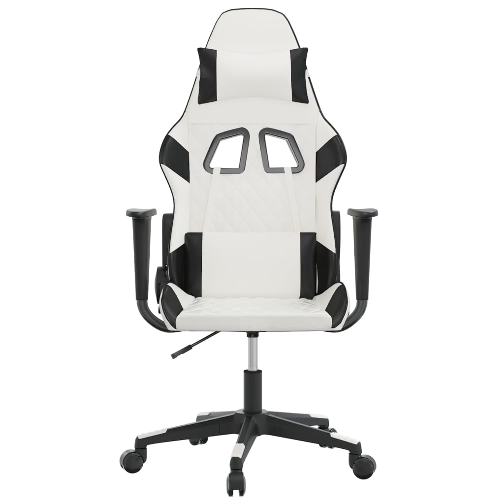 Cadeira gaming massagens couro artificial branco e preto