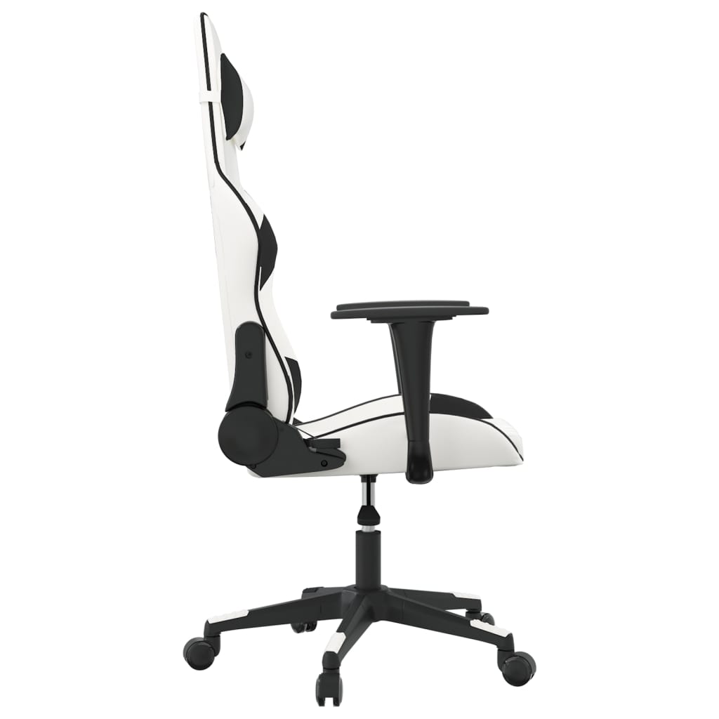Cadeira gaming massagens couro artificial branco e preto