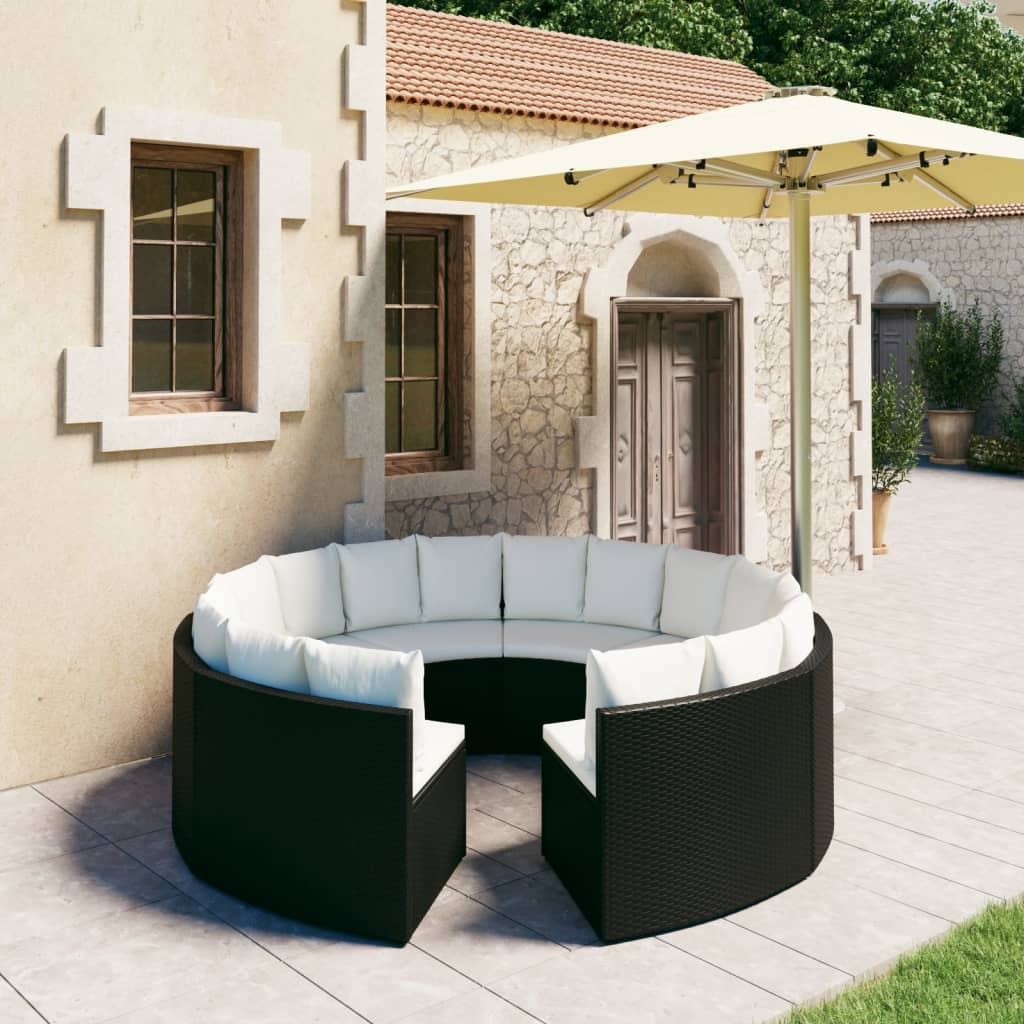 8 Pcs conjunto sofás de jardim c/ almofadões vime PE preto