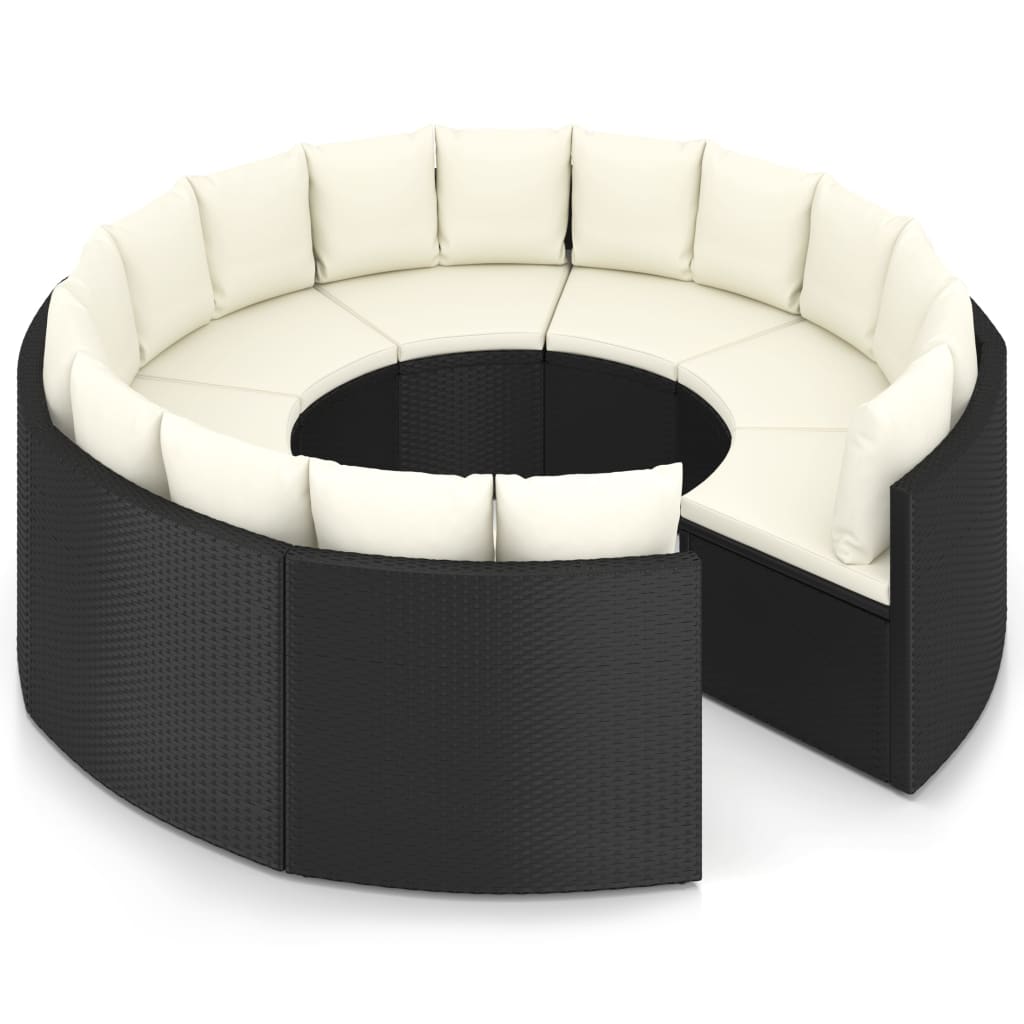 8 Pcs conjunto sofás de jardim c/ almofadões vime PE preto