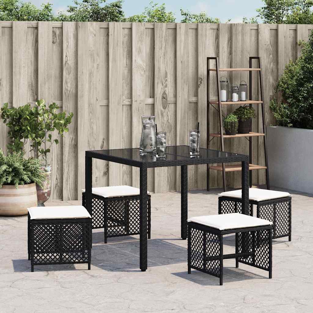 Bancos de jardim com almofadões 4 pcs 41x41x36 cm vime PE preto