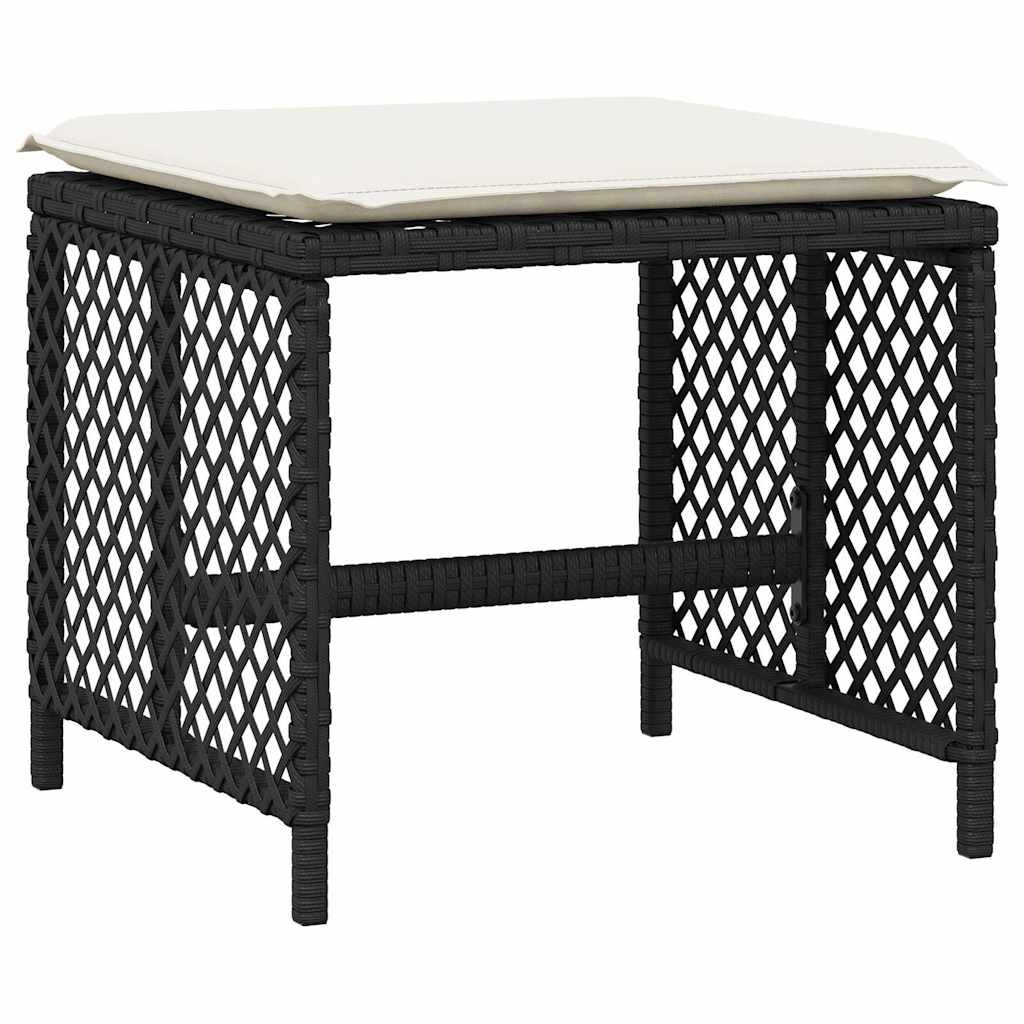 Bancos de jardim com almofadões 4 pcs 41x41x36 cm vime PE preto