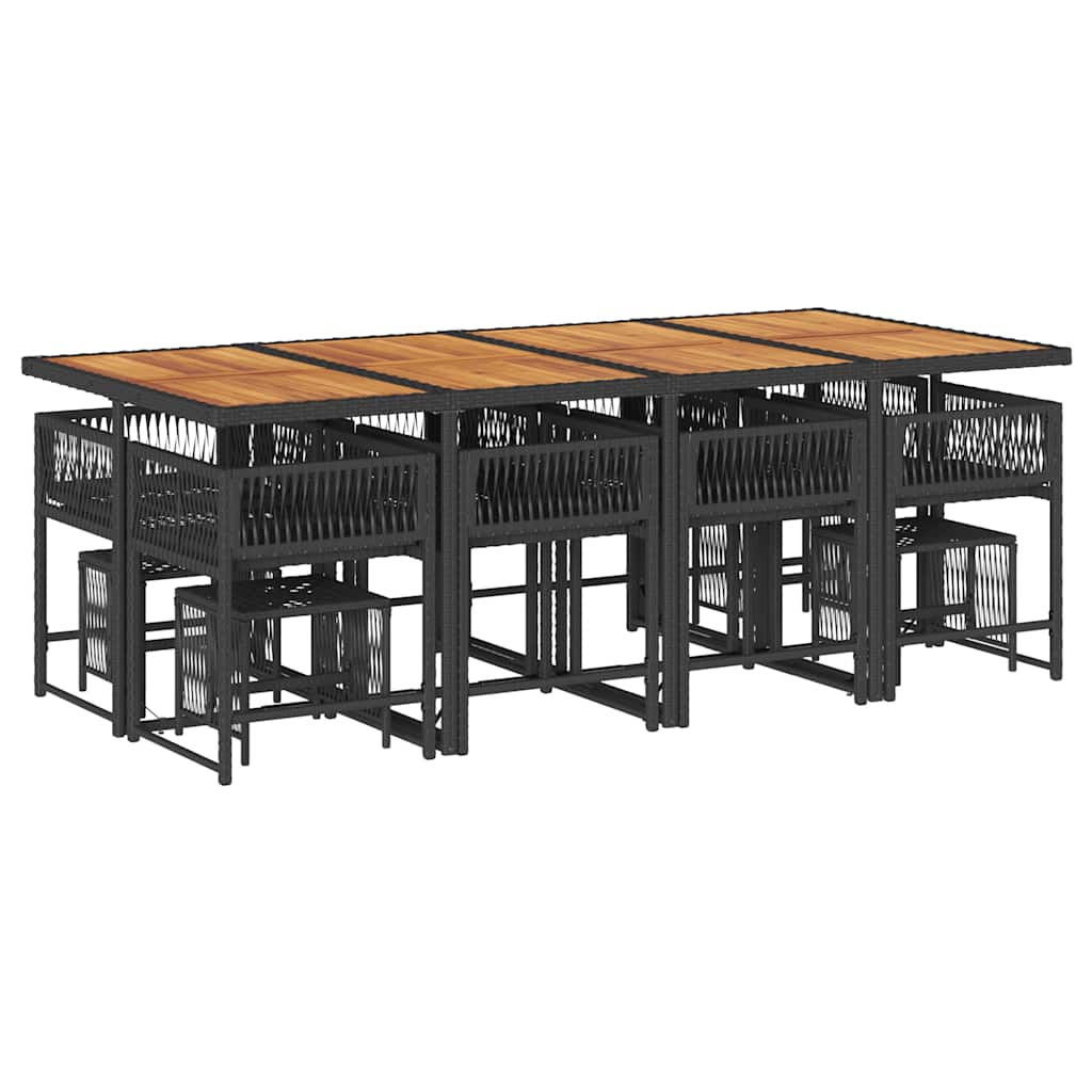 13 Pcs conjunto de jantar p/jardim com almofadões vime PE preto