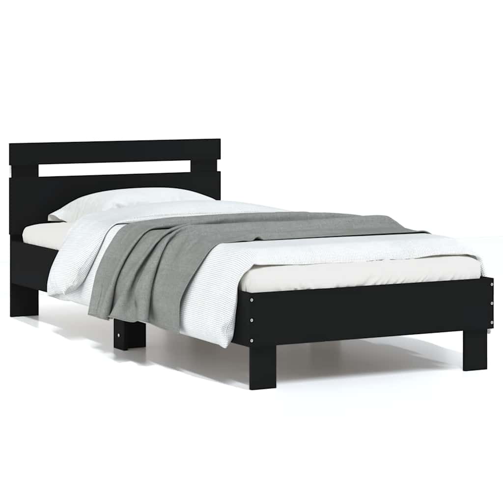 Estrutura de cama com cabeceira e luzes LED 75x190 cm preto