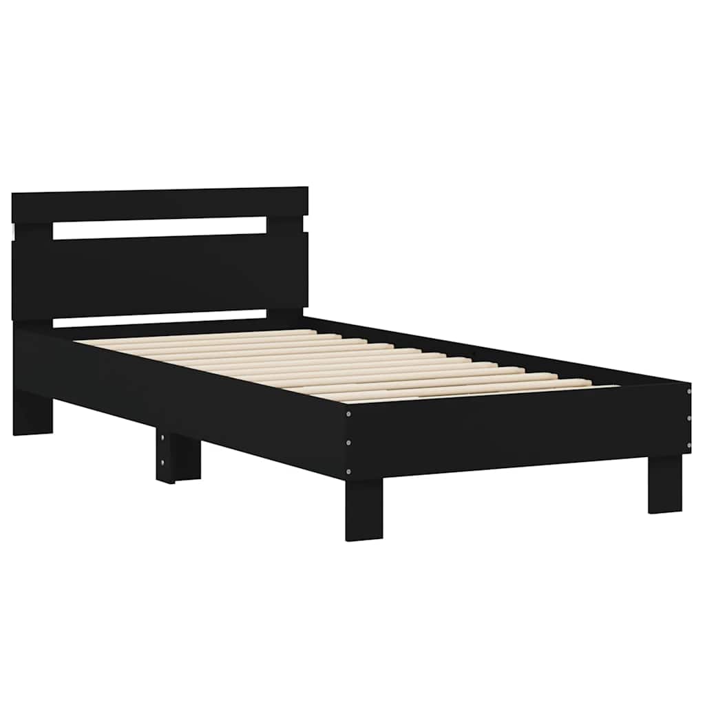 Estrutura de cama com cabeceira e luzes LED 75x190 cm preto