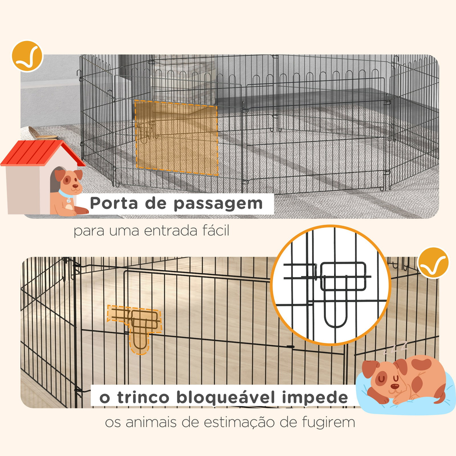 Parque para animais de estimação com 8 paineis 71x61cm dobrável cerca para animais de estimação com porta com trava para jardim pátio exterior preto
