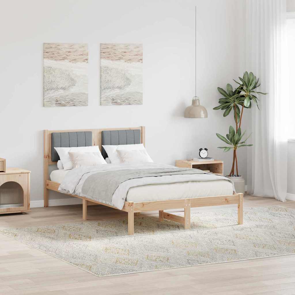 Estrutura de cama com cabeceira estofada cinzento-claro