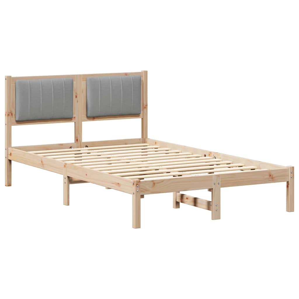 Estrutura de cama com cabeceira estofada cinzento-claro