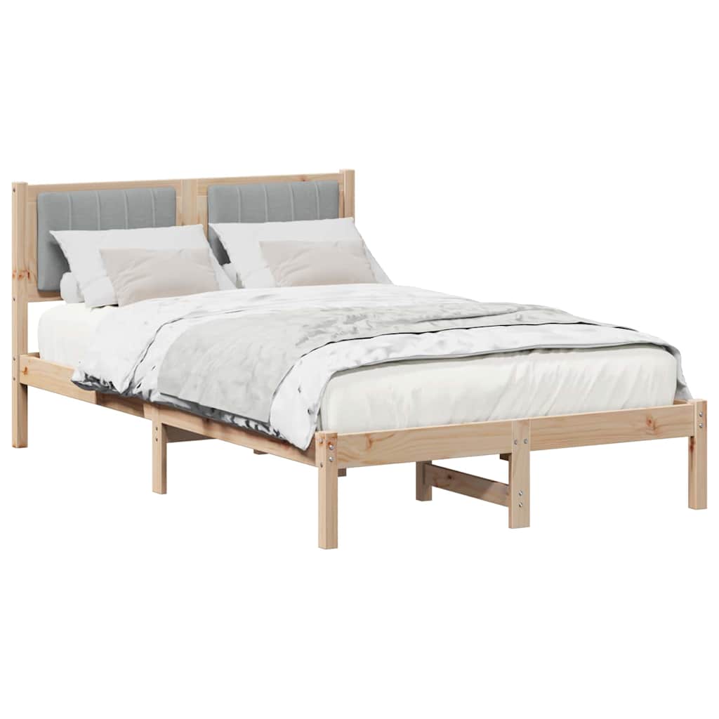 Estrutura de cama com cabeceira estofada cinzento-claro