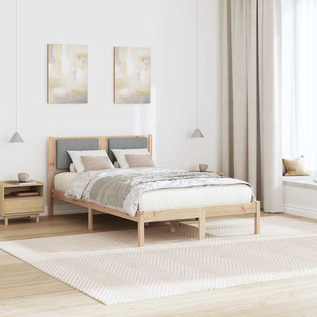 Estrutura de cama com cabeceira estofada cinzento-claro