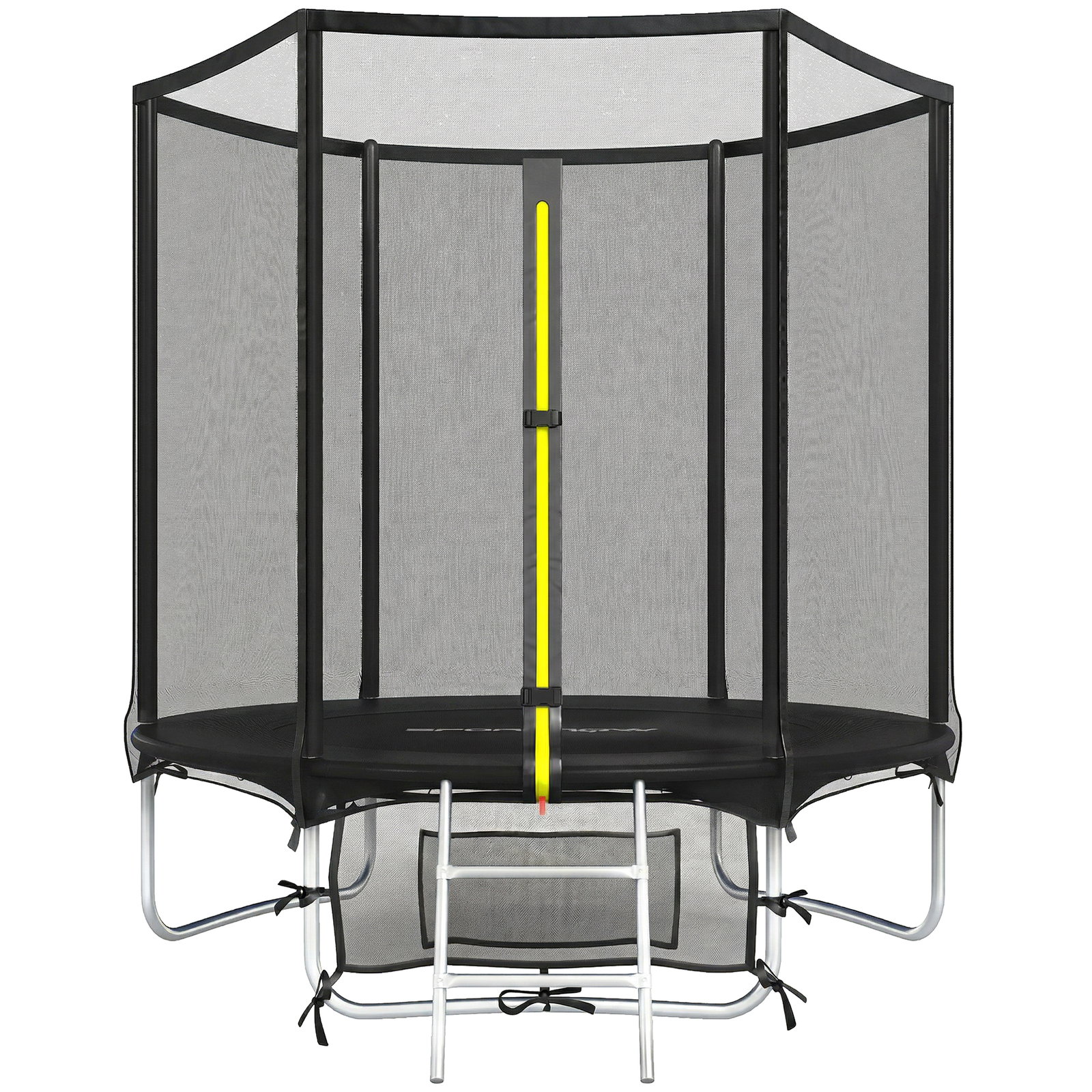 Trampolim para crianças exterior ø183 cm com rede de segurança escada de 2 degraus cobertura de molas saco de armazenamento preto