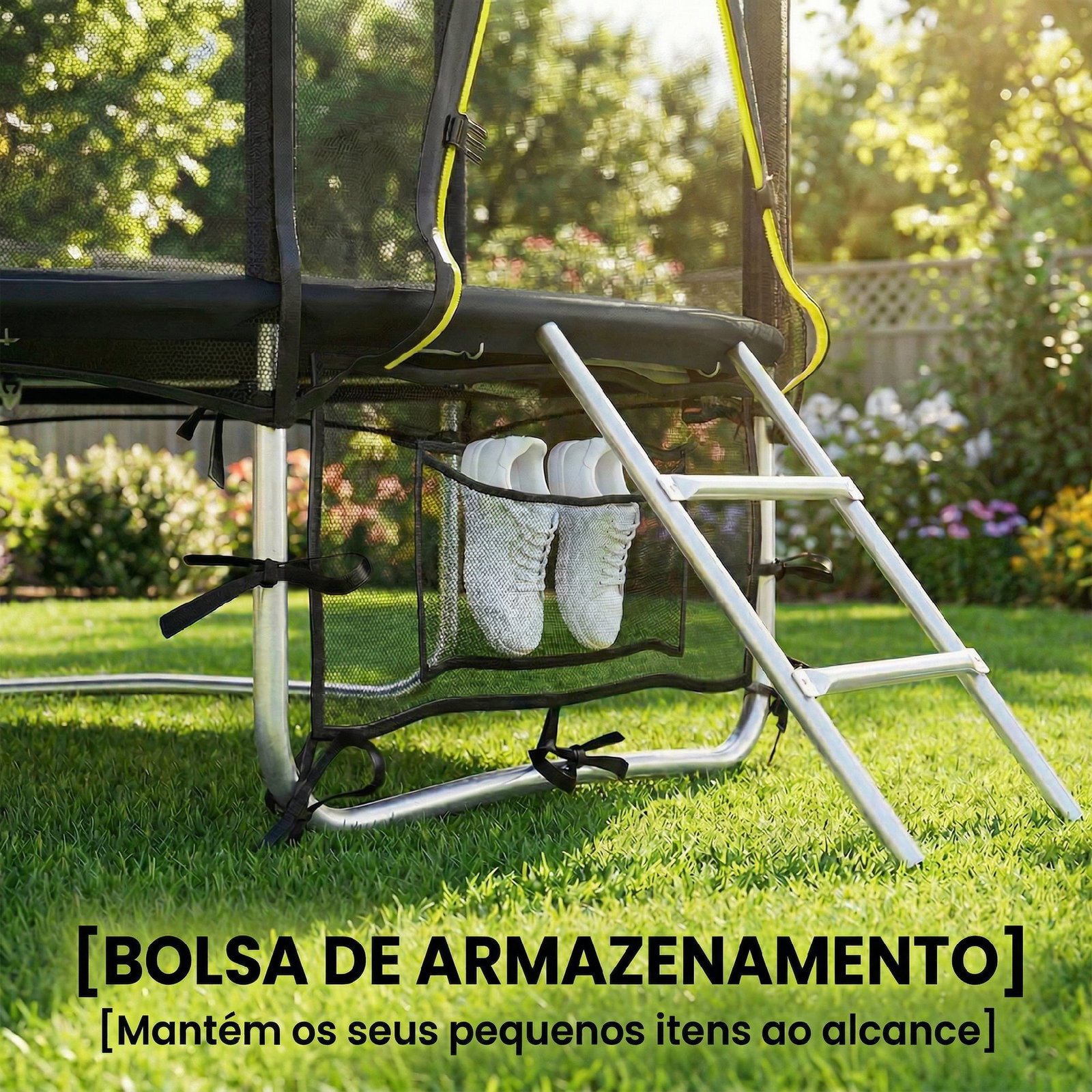 Trampolim para crianças exterior ø183 cm com rede de segurança escada de 2 degraus cobertura de molas saco de armazenamento preto