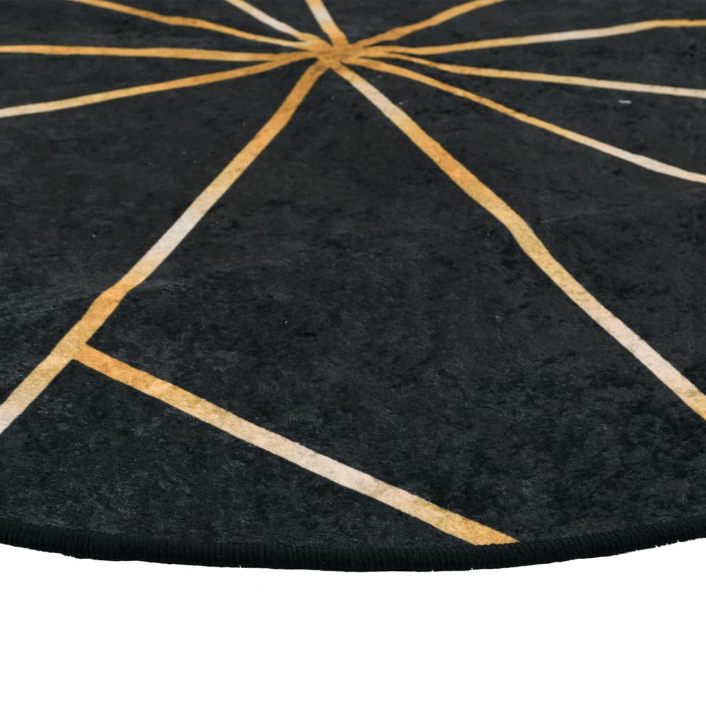 Tapete lavável ø 120 cm preto e dourado
