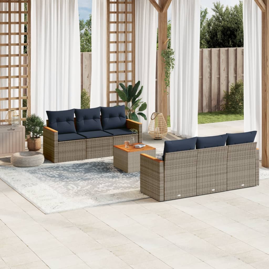 Conjunto de sofá de jardim com 7 peças e almofadas em rattan sintético cinza