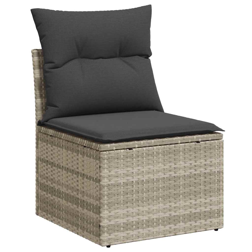 11 Pcs conjunto sofás de jardim c/ almofadões vime PE cinzento
