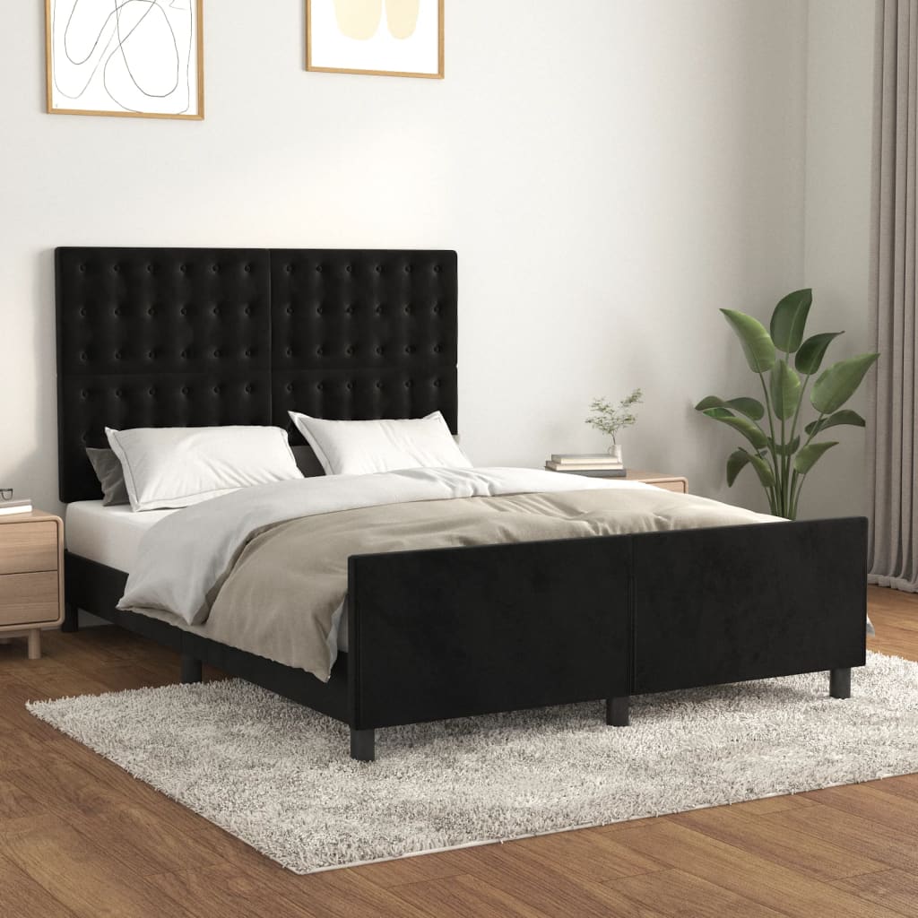 Estrutura de cama sem colchão 140x200 cm veludo preto
