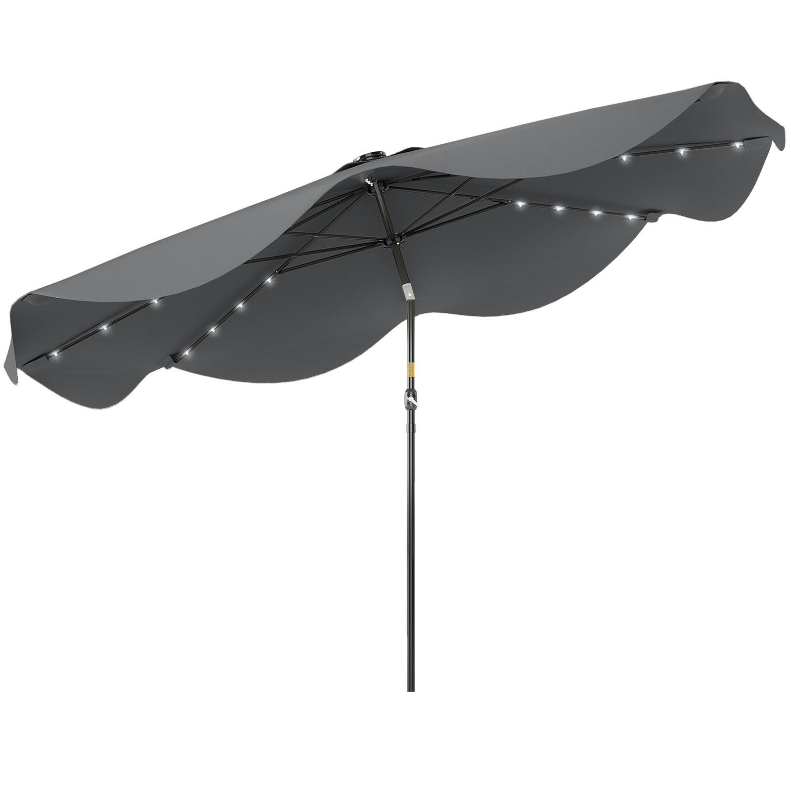 Guarda-sol de jardim manual ø292x254 cm com 32 luzes LED solares 8 varetas impermeável e respiros de ventilação cinzento