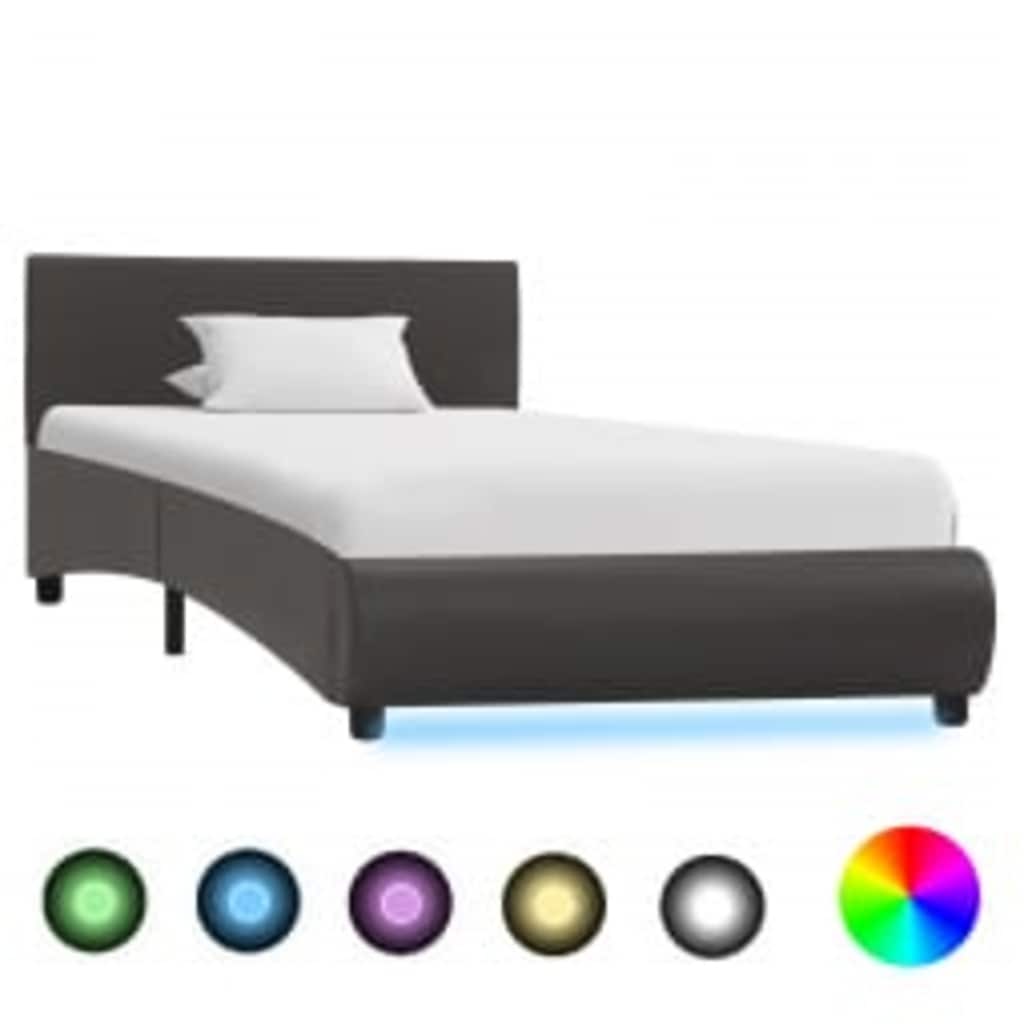 Estrutura de cama c/ leds 90x200 cm couro artificial cinzento