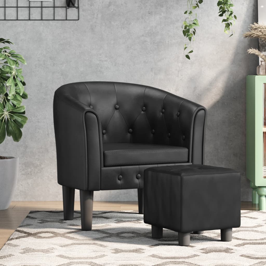 Poltrona com apoio de pés couro artificial preto