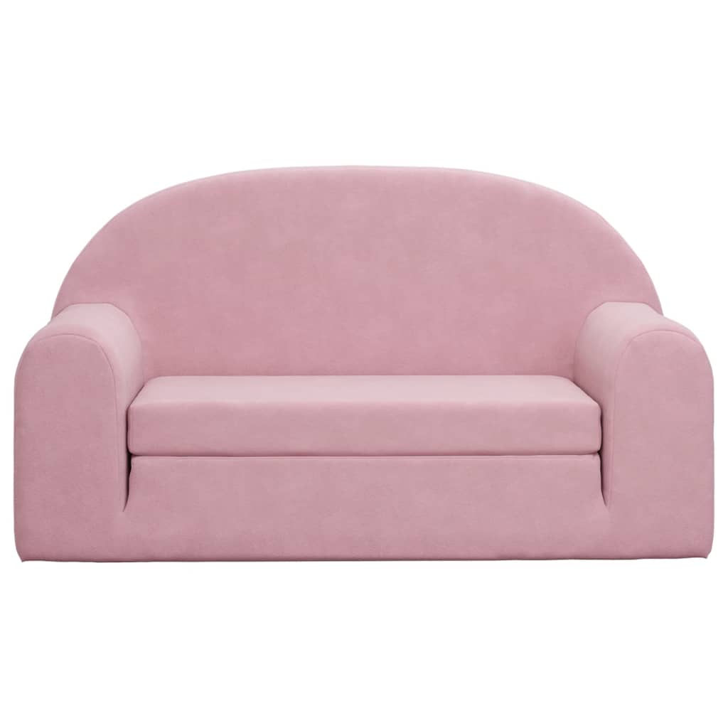 Sofá-cama infantil de 2 lugares pelúcia macia rosa