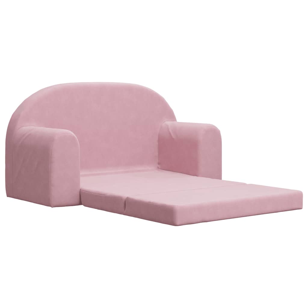 Sofá-cama infantil de 2 lugares pelúcia macia rosa