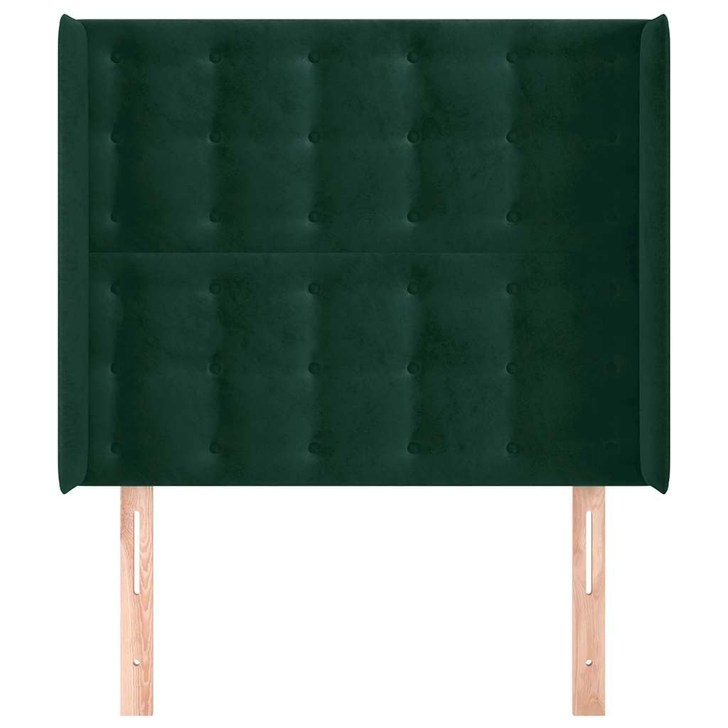 Cabeceira cama c/ abas veludo 83x16x118/128 cm verde-escuro