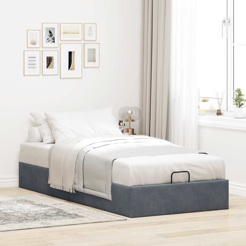 Otomano bed frame no colchão cinzento escuro 90x200 cm veludo