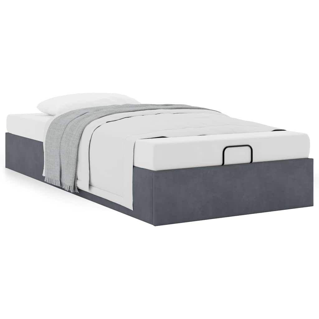 Otomano bed frame no colchão cinzento escuro 90x200 cm veludo