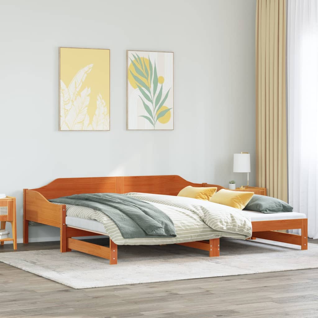 Sofá-cama com gavetão 80x200 cm madeira de pinho castanho cera