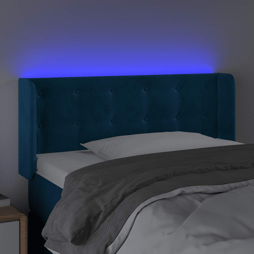 Cabeceira de cama c/ luzes LED veludo 83x16x78/88cm azul-escuro